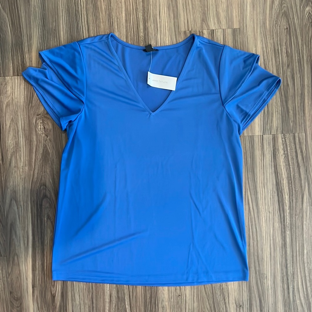 ANN TAYLOR new blue top with flutter sleeve